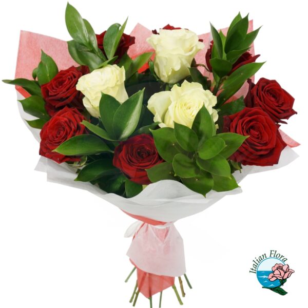 bouquet di rose bianche e rosse