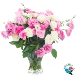 Bouquet di roselline rosa e avorio